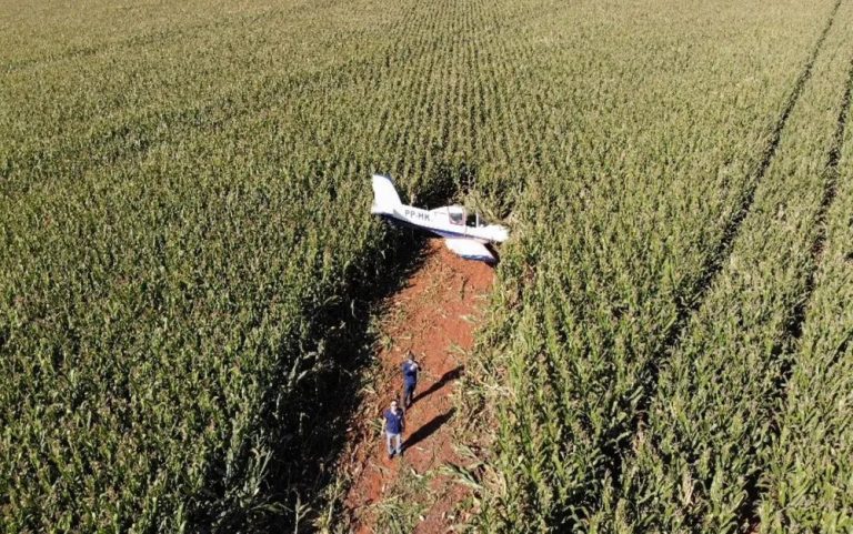 Avião faz pouso forçado em milharal na zona rural de Luziânia