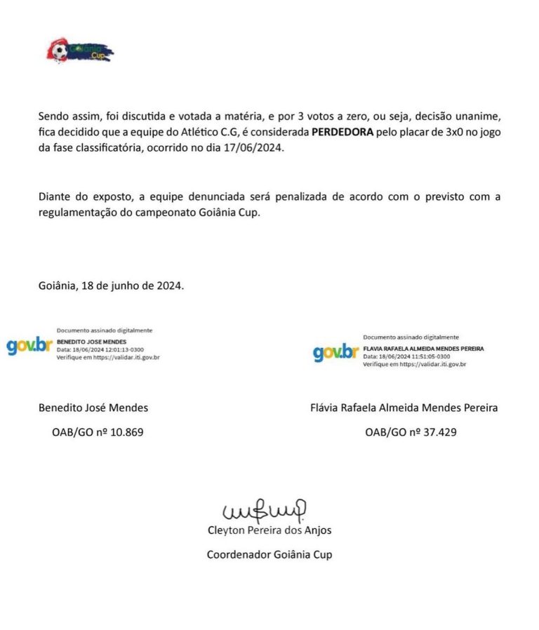 O Goiás entrou com denuncia grave contra o Atlético Goianiense, por escalação irregular de atletas acima da idade permitida para a categoria sub 13.