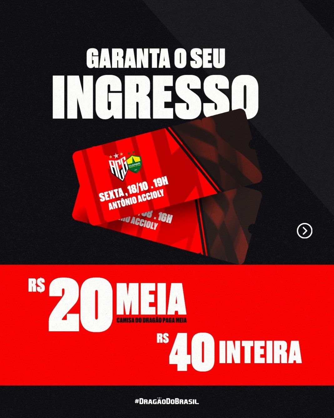 Atlético-GO divulga ingressos promocionais para a partida contra o Cuiabá pela 30ª rodada da Série A. Sócios torcedores têm benefícios exclusivos.