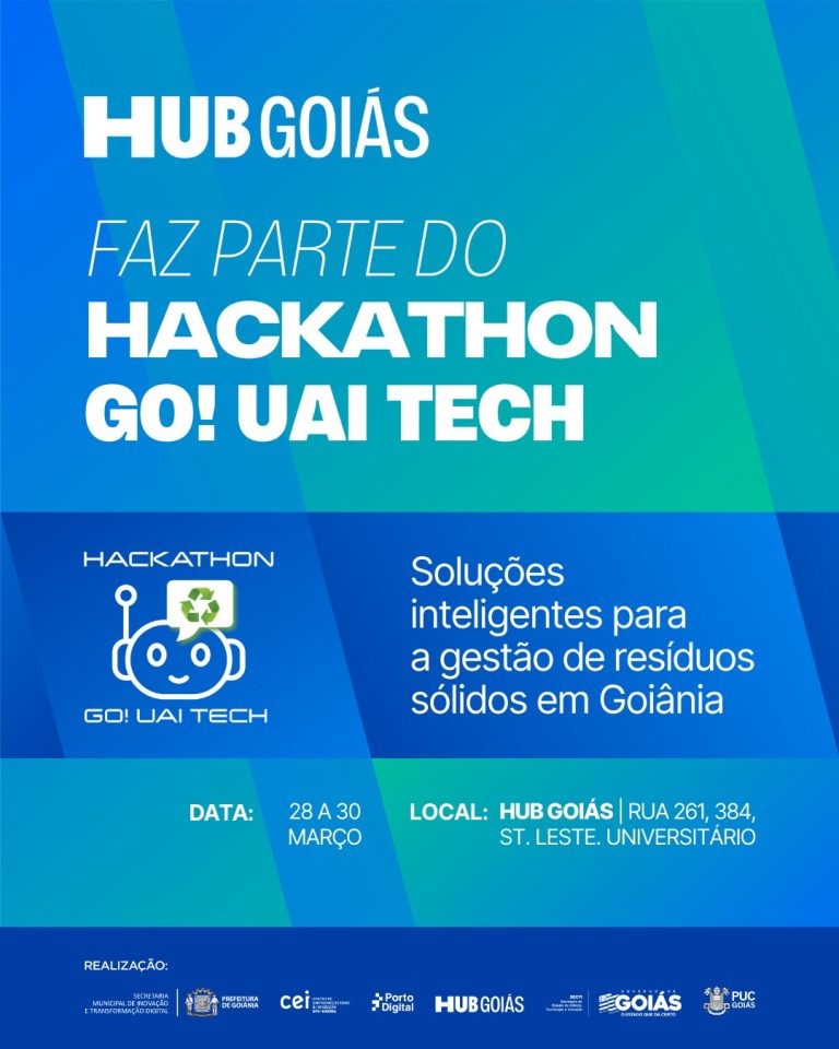 O Hub Goiás é correalizador deste evento junto a outras instituições. Já estamos ansiosos para ver as soluções que serão desenvolvidas por vocês!