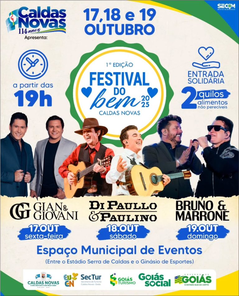 Festival do Bem chega a Caldas Novas com grandes shows e entrada solidária