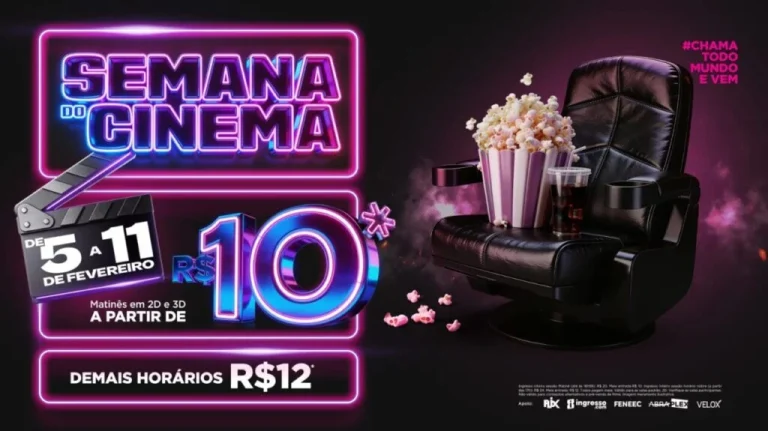 Semana do Cinema 2026 terá ingressos a partir de R$ 10 e promete movimentar salas em todo o Brasil