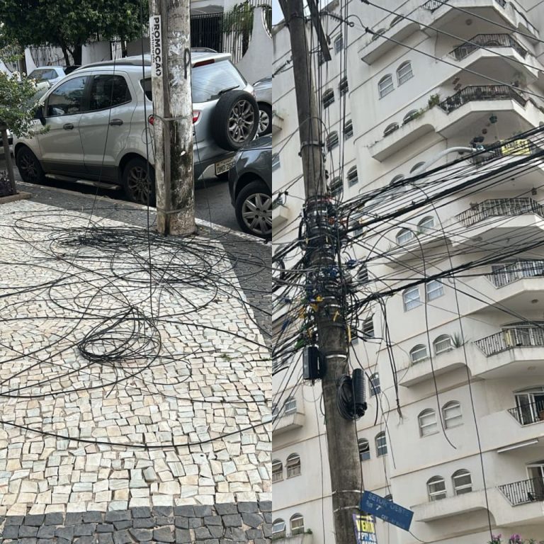 Fios soltos em calçada no Setor Oeste preocupam moradores em Goiânia