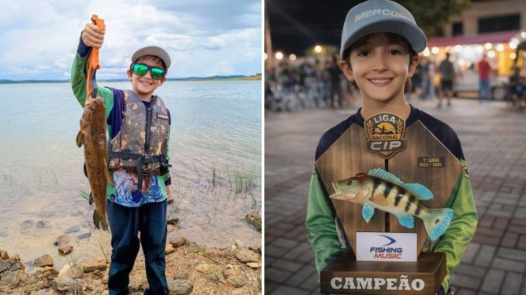 Goiano Arthur Coelho, de 8 anos, conquista título nacional na maior liga de pesca esportiva em caiaque do país