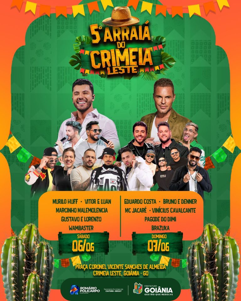 Arraiá do Crimeia Leste terá Murilo Huff, Eduardo Costa e shows gratuitos em Goiânia